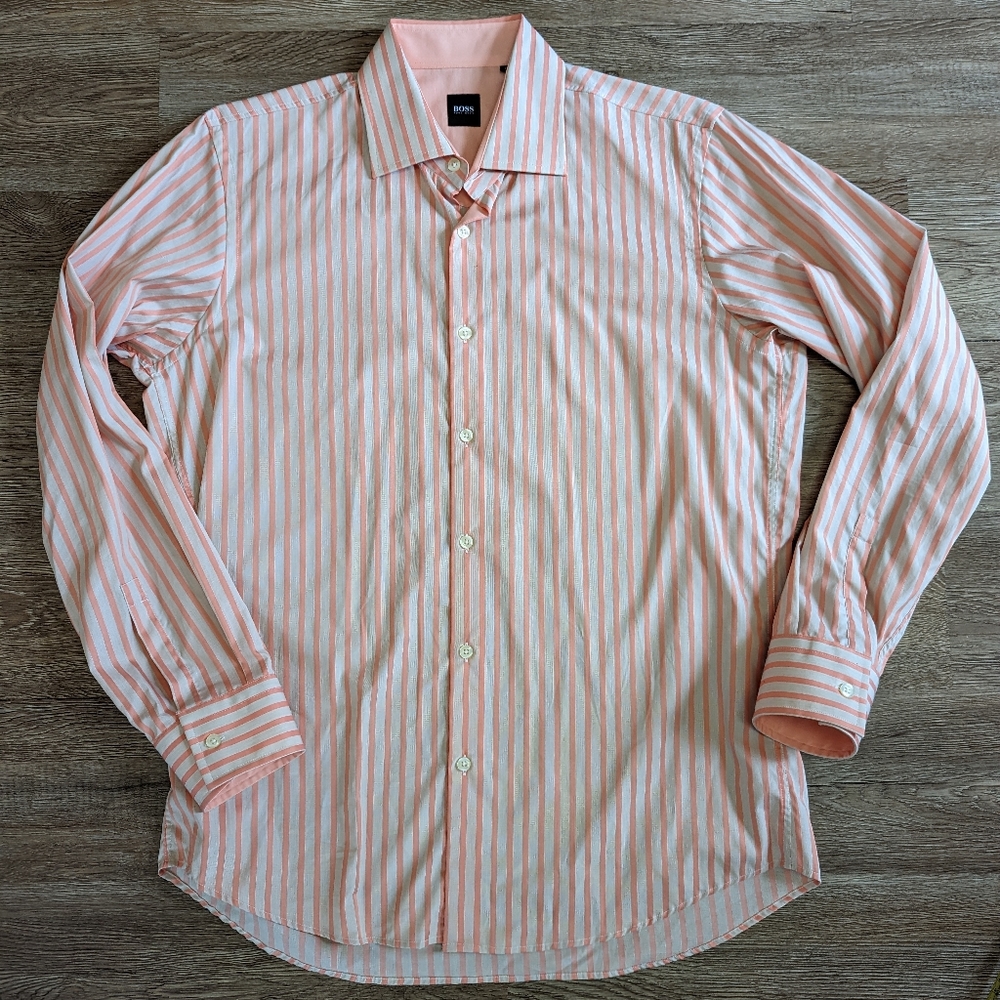 Hugo Boss Melon Striped Button Down Shirt